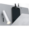 ESKO 1x3W LED Nástěnné svítidlo s bodovkou pro čtení, poličkou pro mobilní telefon a USB nabíječkou, těleso kov, povrch bílá, LED 1x3W, teplá 3000K, 140lm, vyzař úh. 36°, 230V, IP20, tř.1, 280x120x155mm, strana A náhled 5