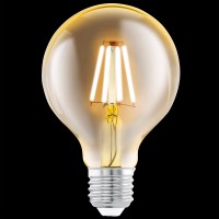 LED žárovka 4W E27 G80 Světelný zdroj LED žárovka, základna kov, sklo čiré jantar, LED 4W, E27, G80, teplá 2200K, 330lm, Ra80,  230V, životnost 25000h, rozměry d=80mm, h=118mm