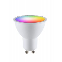 LED žárovka RGB GU10 Světelný zdroj, žárovka LED 5W, GU10, ES50, pomocí app v telefonu Tuya WiFi, BT, lze nastavit teplotu CCT teplá 2700K - denní 6000K, stmívat, RGB, 230V, rozměry d=50mm, l=56mm