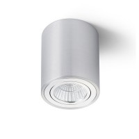 TEVSI VÁLCOVÁ LED 1X9W VÝKLOPNÁ Stropní přisazené bodové svítidlo, výklopné +-25°, těleso hliník, povrch broušený hliník, nebo bílá, LED 9W, teplá 2700K, 400lm (svítí cca jako 20W žárovka), vč trafa 230V/350mA, IP20, d=80mm, h=95mm