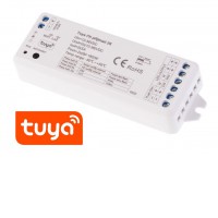 RF příjimač CCT 2x5A, 12V-24V, TUYA RF přijímač pro stmívání CCT LED pásků zátěž max 2x5A, 12V/120W, 24V/240W, napájení 12-36V, TUYA WiFi, dosah až 30m, rozměry 114x38x20mm, lze spárovat max 10 vysílačů na 1 přijímač