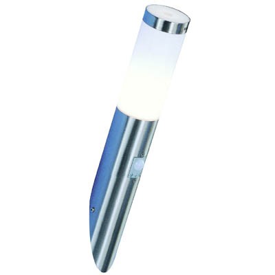 APOLENA W PIR - Nástěnné svítidlo s čidlem pohybu, záběr 90°, dosah 9m, čas 10s-10min, těleso nerez, difuzor plast, pro žárovku 1x60W, E27, 230V, IP44, tř.zaž.1, 410x200x76mm