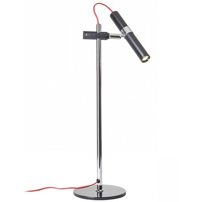 TARNO TABLE Stolní lampa, nast směr svíc, těleso kov, povrch chrom lesk a lak černá mat s červenými detaily, LED 1x3W, teplá 3000K, 100lm, Ra80, 230V, IP20, tř.3. rozměry d=160mm h=620mm, vč. vypínače na kabelu