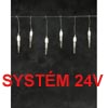 Vánoční osvětlení venkovní LED rampouchy svítí stále, spojovatelný SYSTÉM 24V, 50x nebo 100x (dle typu) teplá bílá LED, 24V, rozteč 10cm, délka 5m nebo 10m (dle typu), délka třásní 20/25cm, transparentní kabel