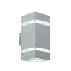 Nástěnné LED svítidlo SQUARE, svítí dvěma směry, materiál hliníkový odlitek, barva matná stříbrná, difuzor akrylové sklo, 2x3W, LED, 5650-6300K, 380lm, 230V, IP20, rozměry 70x155x90mm.