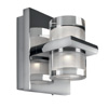 DARIUS - Nástěnné LED svítidlo, materiál kov, barva chrom / hliník, stínítko sklo, 2x2,5W, LED HighPower, 2700K, 120°, 230V, IP20, rozměry h=111mm, l=86mm, w=90mm.