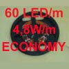 ECONOMY - Světelný zdroj pružný LED pásek, 60ks svítivých diod /metr, 20.000 hodin, 4,8W/m, 12V=, rozteč diod 16,66mm, šířka pásku 8mm, balení 5m, dělení po 50mm, max. linie 7m.