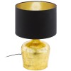MANALBA Stolní lampa, základna kov, povrch zlatá, stínítko textil vnější černá, vnitřní zlatá, imitace opotřebení, pro žárovku 1x60W, E27, A60, 230V, IP20, tř.2, rozměry d=250mm, h=380mm, vypínač  náhled 1