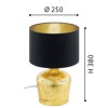 MANALBA Stolní lampa, základna kov, povrch zlatá, stínítko textil vnější černá, vnitřní zlatá, imitace opotřebení, pro žárovku 1x60W, E27, A60, 230V, IP20, tř.2, rozměry d=250mm, h=380mm, vypínač  náhled 5