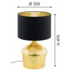 MANALBA Stolní lampa, základna kov, povrch zlatá, stínítko textil vnější černá, vnitřní zlatá, imitace opotřebení, pro žárovku 1x60W, E27, A60, 230V, IP20, tř.2, rozměry d=250mm, h=380mm, vypínač  náhled 6