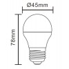 LED žárovka 5W E27 stmívatelná VÝPRODEJ Světelný zdroj LED žárovka, materiál kov, difuzor plast opál, LED 5W, E27, A45, 400lm, neutrální 4000K, stmívatelná TRIAC 230V, střední životnost 25.000h, rozměry d=45mm, l=78mm náhled 2