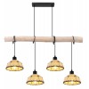 COSWIG Závěsné svítidlo, těleso kov a dřevo, povrch černá mat, stínítko textil béžová, pro žárovku 4x60W, E27, 230V, IP20, rozměry 850x180mm, vč závěs kabelu h=1200mm, lze zkrátit. náhled 1