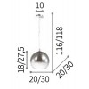 LUTONN  E27 Závěsné stropní svítidlo, těleso kov, povrch chrom, stínítko sklo chromované, pro žárovku 1x60W, E27, 230V, IP20, tř.1, rozměry d=300mm, h=275mm, vč závěs kabelu h=905mm, lze zkrátit. náhled 2