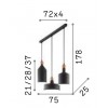 GEISING HL3 Závěsné svítidlo, základna a difuzor kov, povrch černá vně, bílá uvnitř, pro žárovku 3x42W, E27, 230V, IP20, tř.1, rozměry 750x250mm, vč závěs kabelů l=1780mm, lze zkrátit. náhled 2