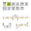 LED pásek 12V, 14,4W/M, 120LED/m, 1190LM, 3000K VÝPRODEJ LED pásek, 14,4W/m, teplá 3000K, 1190lm/m, Ra80, 12V, rozteč LED 8,5mm, 120LED/m, Ra90, rozměry w=10mm, l=5000mm, dělitelnost 3LED/25mm, cena za 1m náhled 1