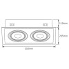 BRUEN 2x50W GU10 Stropní, vestavné, bodové svítidlo, výklopné +-30°, těleso kov, povrch rámeček a kroužek bílá, vnitřek černá, pro árovku 2x50W, GU10 ES111, 230V, IP20, tř.1, rozměry 350x205x110mm náhled 2