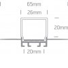 EMILY profil 65x20 Vestavný, zápustný bezrámečkový profil pro LED pásky do sádrokartonu, materiál hliník, povrch surový, difuzor plast opál, max šířka LED pásků w=20mm, rozměry 65x20mm, délka l=2m. náhled 3