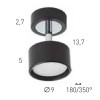 OBRENA C1 1x7W GX53 Stropní svítidlo, nastavitelný směr svícení, těleso hliník, povrch černá, detaily chrom, pro LED 1x7W, GX53, 230V, IP20, tř.1, rozměry hlavice d=90mm, h=50mm; l=137mm náhled 6