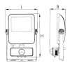 DICHRO 30W/50W, IP65, PIR Venkovní reflektor se senzorem pohybu PIR, nastav. směr svícení, základna hliník, povrch černá, difuzor sklo opál, LED 50W, neutrální 4000K, 5500lm, Ra80, 230V, IP65,  tř.1. rozměry 174x70x216mm. náhled 2