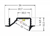 MER asymetrický 26x11,5mm Vestavný, ASYMETRICKÝ, profil pro LED pásky, materiál hliník, povrch černá, max šířka LED pásků w=10mm, rozměry 26x11,5mm, délka l=4000mm. náhled 5