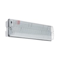 EMERGENCY LED 5W IP65 Nouzové, nástěnné svítidlo, trvalé svícení nebo svícení jen při stavu nouze, výdrž baterie 3h, těleso plast bílá, difuzor plast prismatický, LED 5W, 230V, IP65, IK08, tř.1, rozměry 76x106x345mm, viditelnost 25m