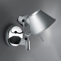 TOLOMEO FARETTO Nástěnná lampa, základna hliník, povrch leštěný hliník, stínítko matný hliník, 1x100W, E27, 230V, IP20, 230x280mm s vypínačem, nebo bez vypínače