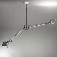 TOLOMEO DUE Stropní závěsné svítidlo lustr, nastavitená ramena základna hliník, povrch leštěný hliník, klobouky matný hliník, pro žárovku 2x100W, E27, 230V, IP20, l=1500mm, závěs=760-1200mm