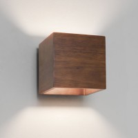 RUPIT 60W E14 Nástěnné svítidlo, základna kov, povrch elox, kryt ořechové dřevo, pro žárovku 60W, E14, 230V, IP20, tř.1, rozměry 140x140x165mm, svítí nahoru/dolů