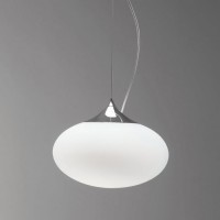 DELFY závěsná 30 Závěsné svítidlo, základna kov, povrch chrom lesk, difuzor sklo opál, pro žárovku 1x60W E27, 230V, IP20, tř.2, rozměry sklo d=300mm, h=170mm, lankový závěs l=1800mm, lze zkrátit