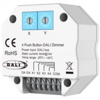 DALI/PUSH stmívač 4CH DALI PUSH stmívač 4 tlačítka, napájení z napaječe sběrnice 4mA/16V, IP20, rozměry 52x52x27mm do KU68