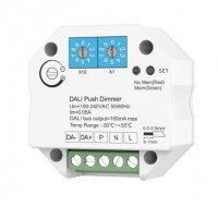 DALI/PUSH stmívač 1CH DALI PUSH stmívač 1 tlačítko, napájení 230V, výstup 100mA, 16V, IP20, rozměry 52x52x27mm do KU68