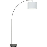 BALIS STOJACÍ Stojací lampa, s vyloženým ramenem, základna kov, povrch chrom, stínítko textil, šedá, bílá, krycí sklo opál, pro žárovku 1x60W, E27, 230V, IP20, stínítko d=400mm, h=330mm, těleso h=1760mm, rameno 950mm, vypínač na kabelu