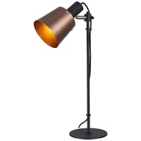 BENEME 1X40W E27 STOLNÍ Stolní lampa, základna kov, povrch černá, těleso kov měděná, chromové detaily, nastavitelný sklon klobouku, pro žárovku 1x40W, E27, 230V, IP20, tř.2, rozměry 515x160x225mm, vč vypínače na kabelu