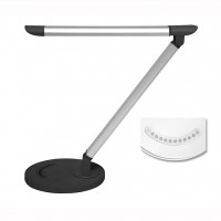 NOCES Stolní lampa, náklopné rameno, těleso hliník, plast, povrch černá+stříbrná nebo bílá+stříbrná, difuzor sklo, LED 8W, denní bílá 5000K, 310lm/cca 10W žár., Ra80, 230V, IP20, tř.3, ramena 390mm a 360mm, vč. vypínače a stmívače