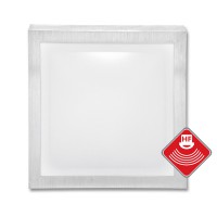 EDY 11W HF senzor Stropní svítidlo, senzor pohybu HF, záběr 360°, dosah 12m, čas sepnutí 8s-12min, základna kov, povrch broušený, dif plast opál, LED 11W, 1100lm, neutrání 4100lm, 230V, IP44, tř.2, 270x270x90mm.