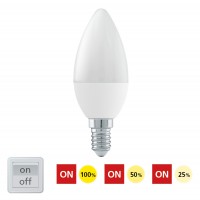 LED 6W 470lm E14 C37 Světelný zdroj žárovka svíčková, LED 6W, E14, C37, teplá 3000K/neutrální 4000K, 470lm, stmívatelná stiskem vypínače, Ra80, 230V, vyzařovací úhel 200°, stř život 25.000h, 15.000x zap/vyp, d=37mm h=100mm