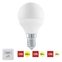 LED 6W 470LM E14 P45 stmívatelná Světelný zdroj žárovka kapková, zákl kov, difuzor plast opál, LED 6W, E14, P45, teplá 3000K, 470lm, stmívatelná STEP stiskem vyp/zap vypínače, Ra80, 230V, vyzařovací úhel 200°, stř život 25.000h, 15.000x zap/vyp, d=45mm h=80mm