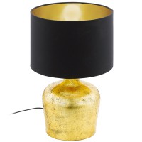MANALBA Stolní lampa, základna kov, povrch zlatá/měděná, stínítko textil vnější černá, vnitřní zlatá/měděná, imitace opotřebení, pro žárovku 1x60W, E27, 230V, IP20, tř.2, rozměry dle typu, vypínač na kabelu