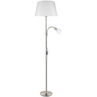 CONESA Stojací lampa, základna kov, povrch nikl mat, stínítko textil a sklo bílá a opál, pro žárovku 1x60W, E27 + 1x40W, E14, 230V, IP20, tř.2, rozměry d=380mm, h=1700mm, vypínač na kabelu
