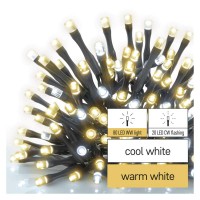 VT BASIC 100 LED, řetěz, bliká, IP44, 10m Spojovatelný vnitřní/venkovní vánoční řetěz, 100 LED, z toho 80 LED teplá svítí stále, 20 LED studená blikající, svítící část l=10m, rozteč 0,1m, IP44, kabel černá, trafo SAMOSTANĚ