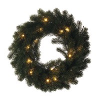 VV věnec, 20 LED, na baterii 2xAA, 40cm Vánoční věnec, jehličí, vnitřní, stále svítící, 20 LED, teplá 3000K, na baterii 2xAA, 1,5V, IP20, rozměr d=40cm, časovač 6h/18h nebo stále