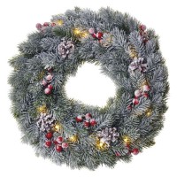 VV věnec, 20 LED, šedozelená, na bat.i 2xAA,,38cm Vánoční věnec, jehličí, vnitřní, stále svítící, 20 LED, teplá 3000K, na baterii 2xAA, 1,5V, IP20, rozměr d=38cm, časovač 6h/18h nebo stále