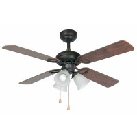 CARENT Stropní pokojový ventilátor, základna kov povrch tmavě hnědá, 4 lopatky dřevo mahagon/ořech, 3 rychlosti 27W/37W/50W, reverzní chod, osvětlení 3x60W E27, 230V, IP20, d=1070mm, h=460mm, s vypínačem + přepínač rychlostí