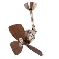 RIBIJO Stropní pokojový ventilátor, nastavitelný sklon ventilátoru, základna kov povrch starozlatá, 3 lopatky dřevo ořech, 3 rychlosti 18,8W/21,7W/36,9W, 230V, IP20, d=450mm, h=540mm, vč nástěnného ovladače