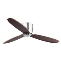 NEOSA Přisazený pokojový ventilátor, základna kov povrch nikl mat, 3 dřevěné lopatky dekor ořech, 6 rychlostí 2W/7W/9W/14W/21W/32W, 230V, IP20, Hz50, d=1320mm, l=190-mm, vč dálkového ovladače