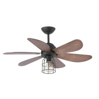 LUISE Stropní ventilátor, základna kov-barva černá, 6x dřevěné lopatky dekor ořech, 3 rychlosti 15W/27W/49W, osvětlení 60W, E27,  230V, IP20, zpětný chod d=915mm, l=475-mm, vč dálkového ovaladače