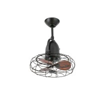 REIKI Stropní ventilátor, základna kov-barva černá, 3 dřevěné lopatky- hnědá, drát. koš.černá, 3 rychlosti 7W/16W/25W, 230V, IP20, Hz50, zpětný chod d=450mm, l=510-mm,