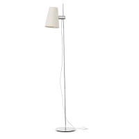 HORPOLA STOJACÍ 1X20W E27 Stojací lampa, těleso kov, povrch chrom, stínítko textil bílý, pro žárovku 1x20W E27 A60, 230V, IP20, tř.2, rozměry h=1500mm, přív. kabel 2m, s vypínačem