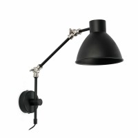 LILETA Nástěnná lampa, základna, stínítko a nastavitelné rameno kov, povrch černá, pro žárovku 1x20W, E14, 230V, IP20, tř.2, rozměry rameno l=420mm, přívodní kabel 1,8m, vč. vypínače