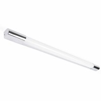 BUEN LED 1X9W IP44 DO KOUPELNY Nástěnné svítidlo, základna, kov, hliník, povrch chrom, difuzor plast PMMA opál, LED 1x9W, neutrální bílá 4000K, 600lm/cca 30W žár. 230V, do koupelny IP44, tř.2, rozměry l=950mm, h=40mm